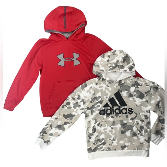 2 Youth Boys Hoodies - Under Armour & Adidas - Red & Camo - Picture 1 of 3